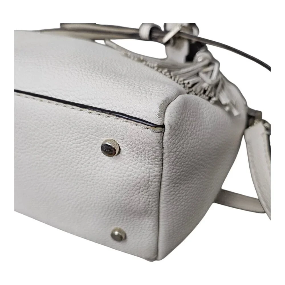 Kate Spade Naomi Pebble Leather Small Satchel Off White Tassel Shoulder Bag COA
